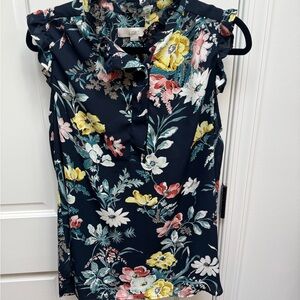 LOFT Maternity Floral Ruffle Blouse - Navy Multicolor